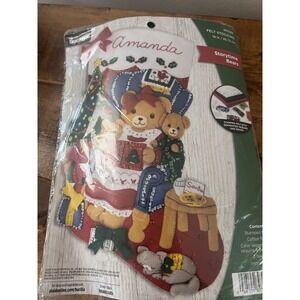 Bucilla Felt Applique Christmas Stocking Kit STORYTIME BEARS 18 in